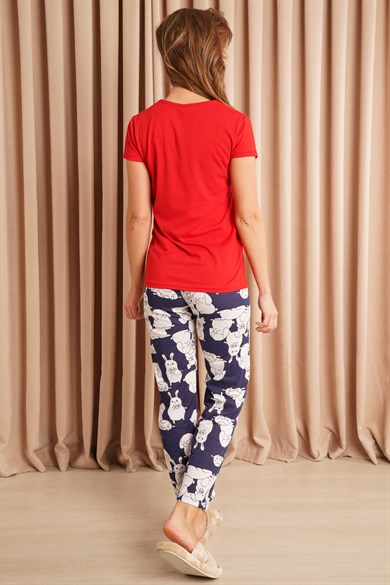 Shhh Baskılı Pijama Takım Kırmızı/Laci