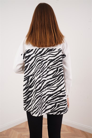 Zebra Desen Gömlek Ceket Ekru