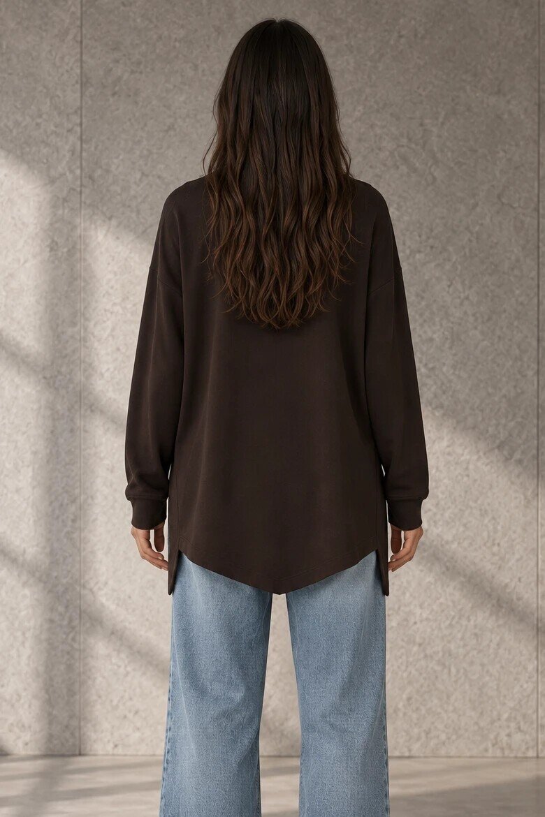 0005 Bisiklet Yaka Yırtmaçlı Sweat Kahve