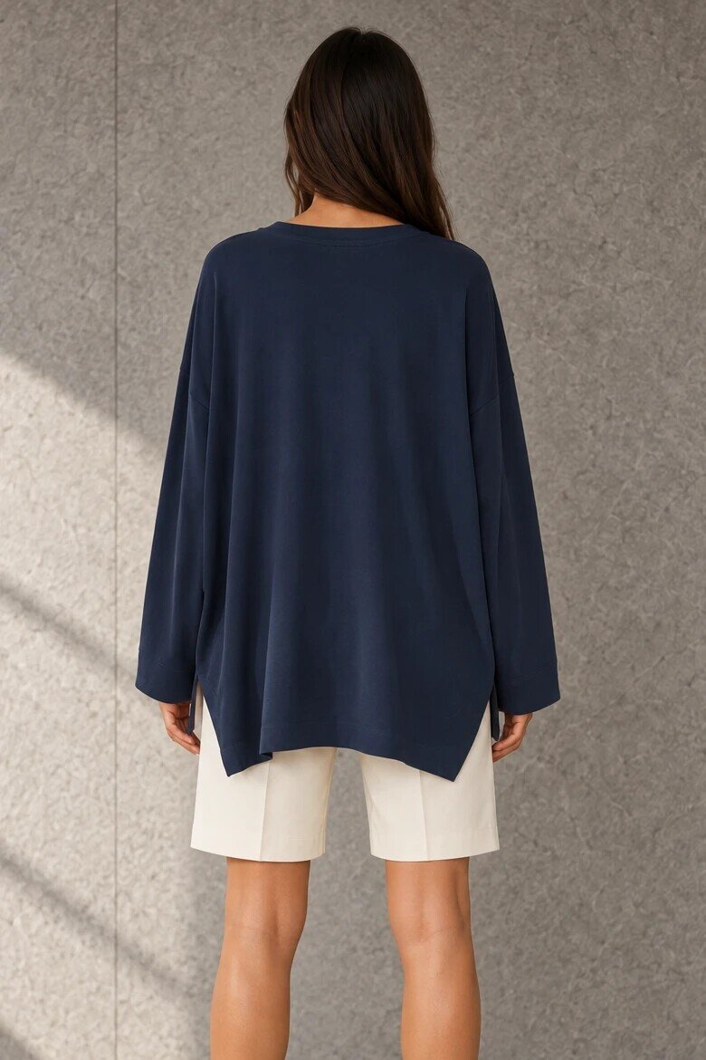 0005 Bisiklet Yaka Yırtmaçlı Sweat Lacivert