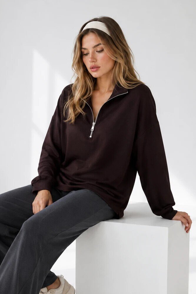 0070 Yarım Fermuarlı Sweat Kahve