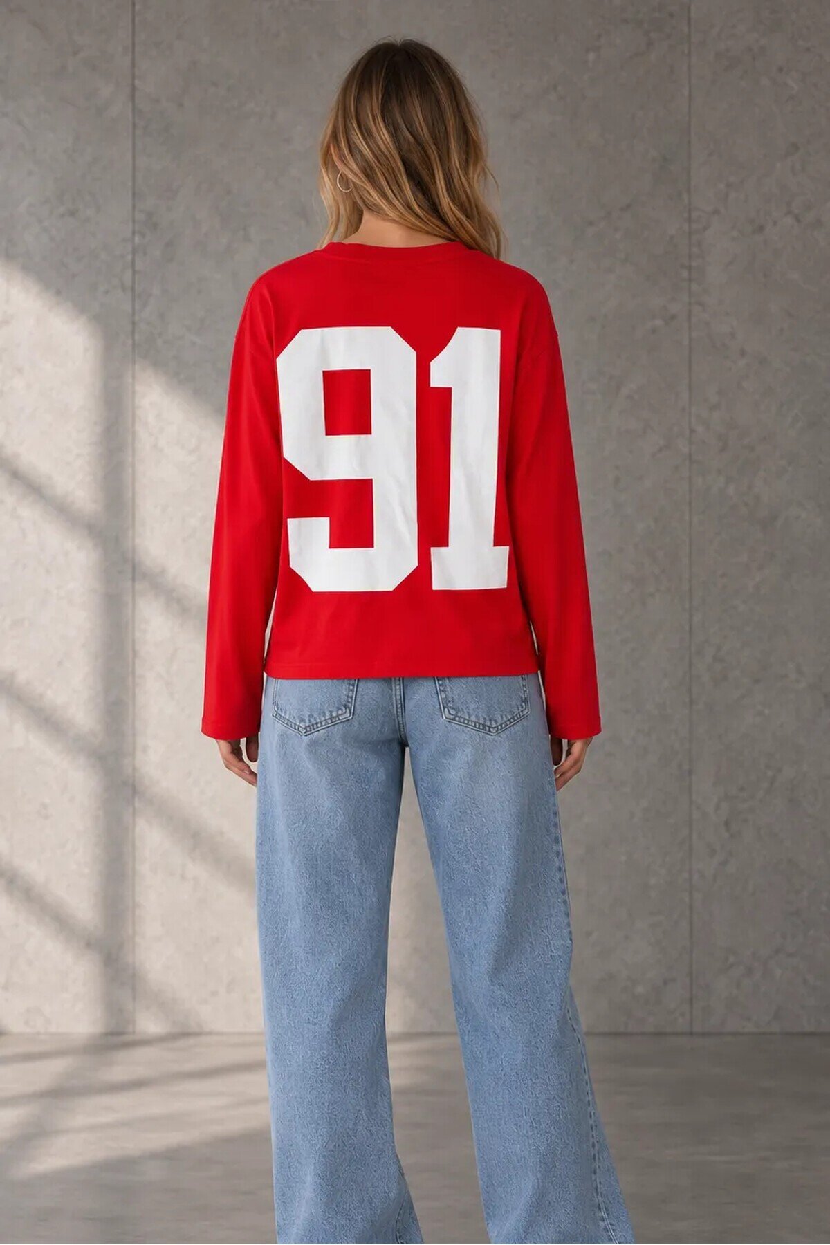12693 Bisiklet Yaka Baskılı Sweat Kırmızı