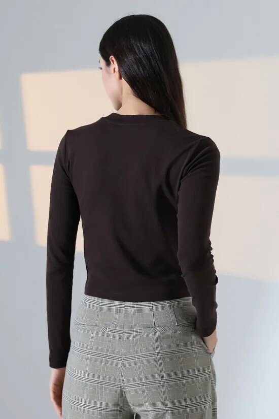 21651 Bisiklet Yaka Crop Kahve