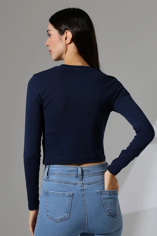 21651 Bisiklet Yaka Crop Lacivert