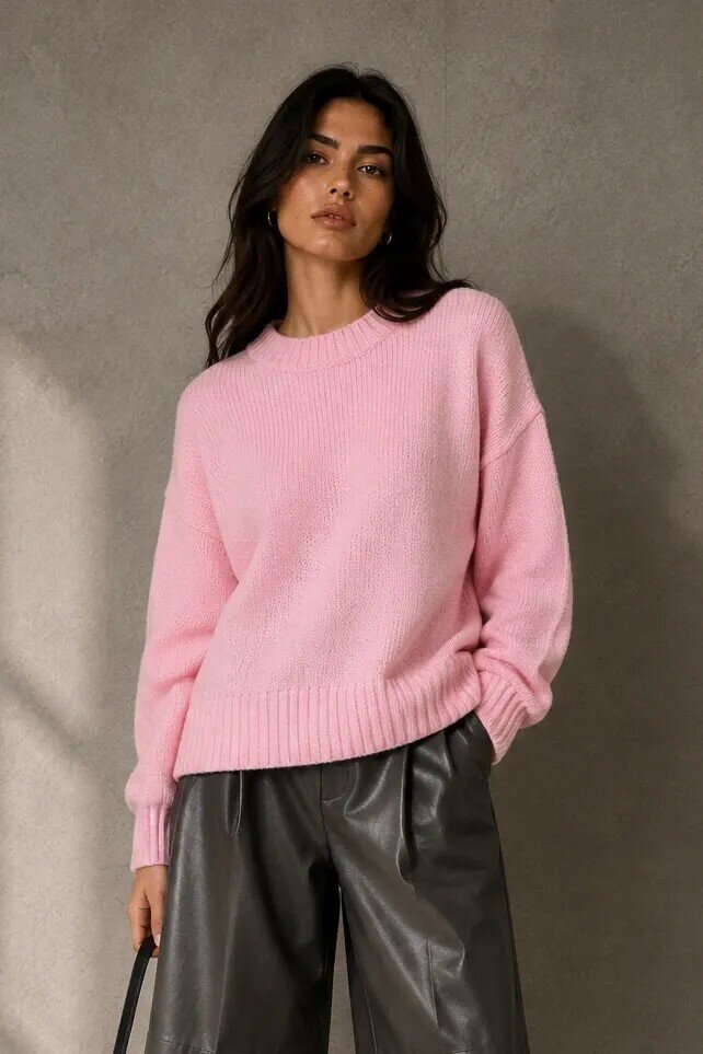 2217 Bisiklet Yaka Kazak Toz Pembe