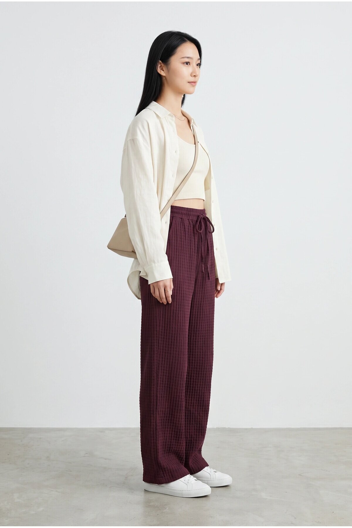 2234 Beli Lastikli Pantolon Bordo