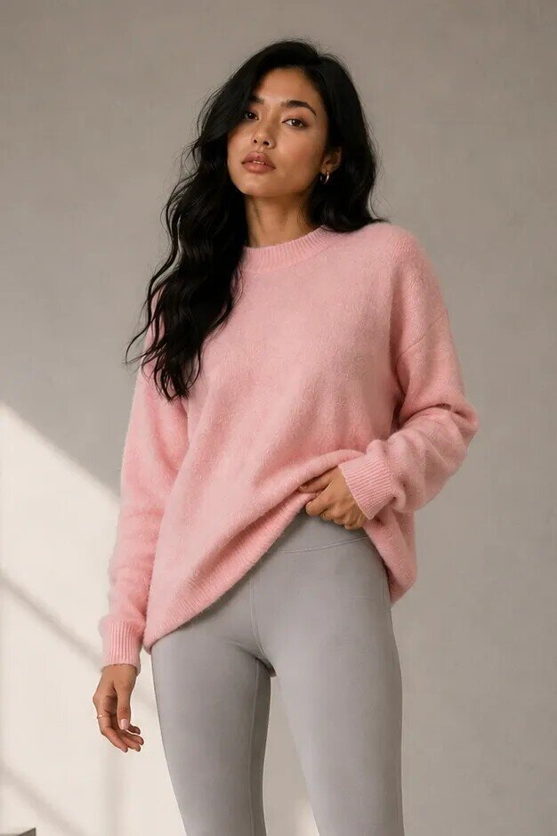 2373 Bisiklet Yaka Kazak Toz Pembe