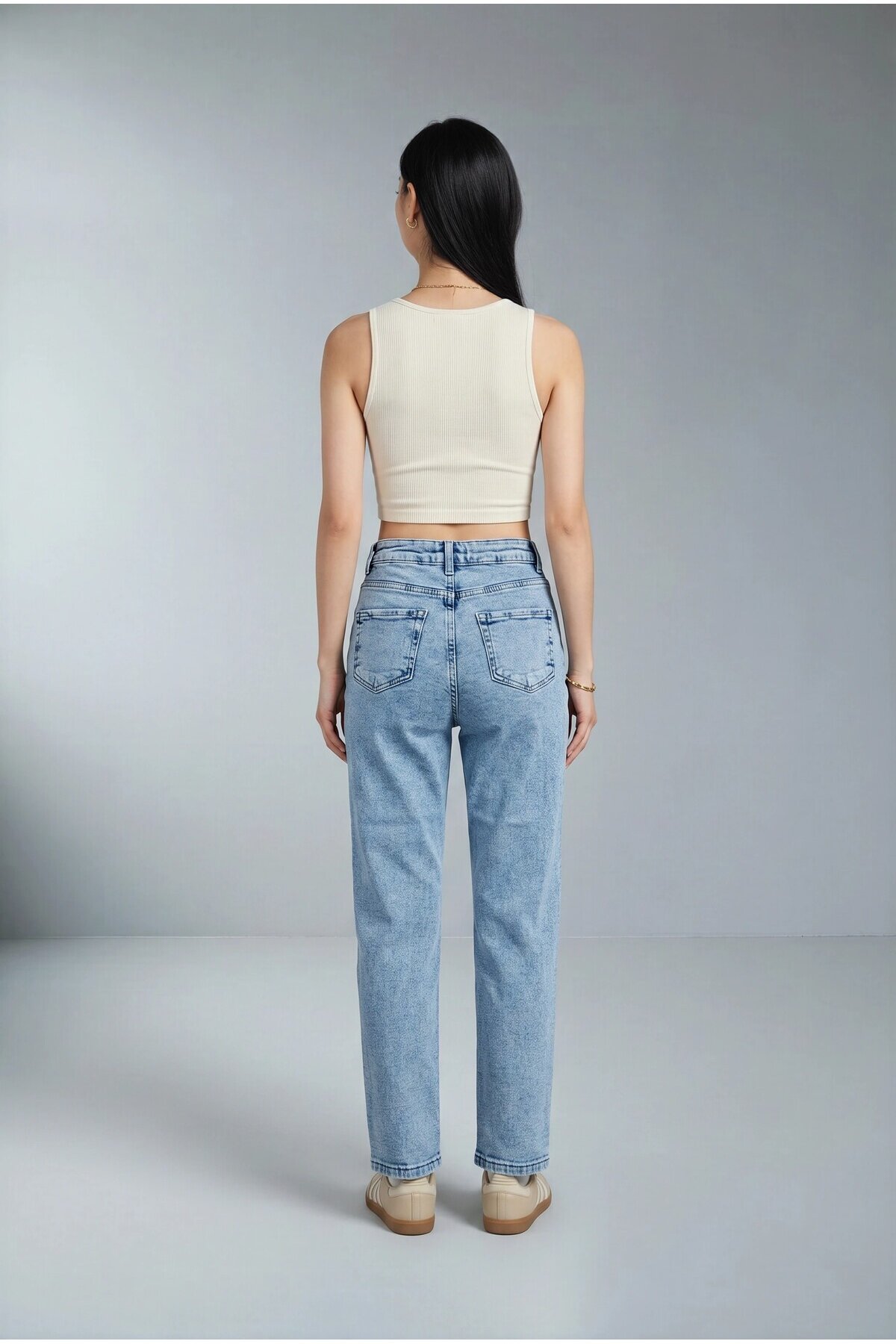 24461 Taşlı Mom Jean Buz Mavi