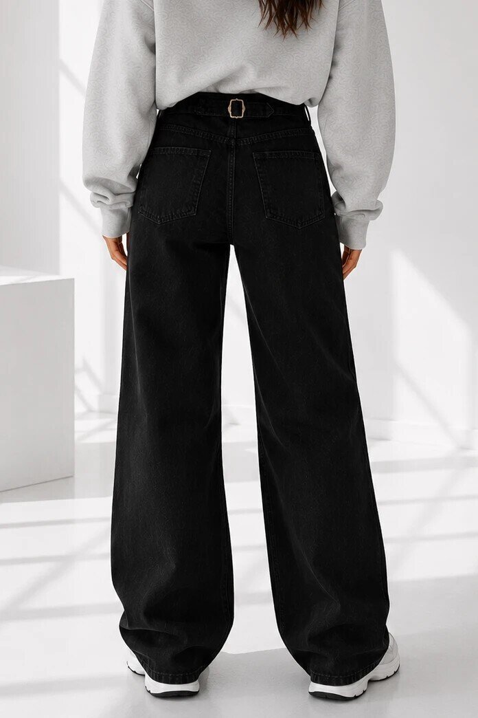 24638  Diz Dikiş Detaylı Baggy Jean Siyah
