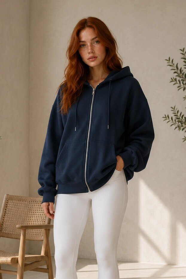 2501 Fermuarlı Kapüşonlu Sweatshirt Lacivert