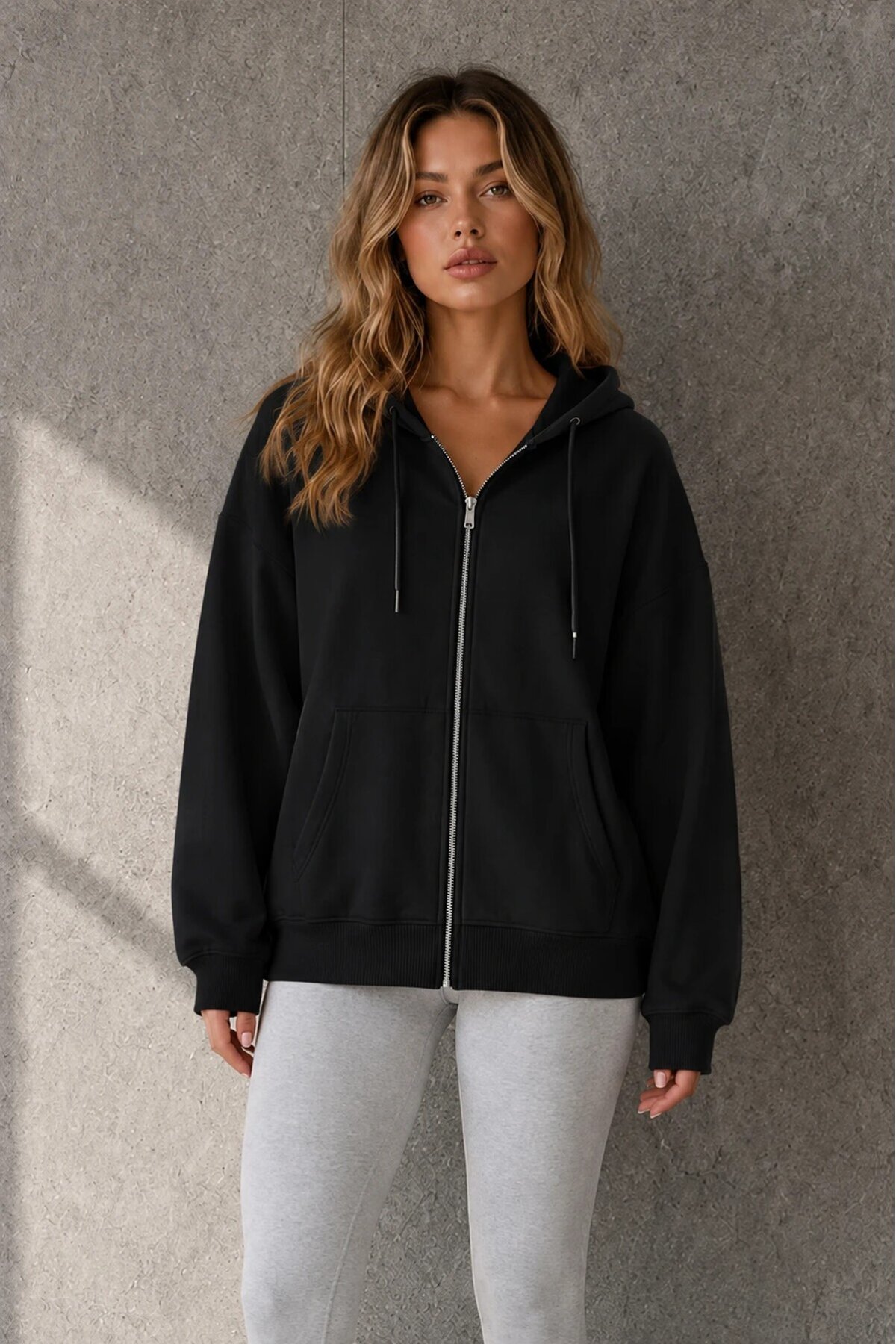 2501 Fermuarlı Kapüşonlu Sweatshirt Siyah