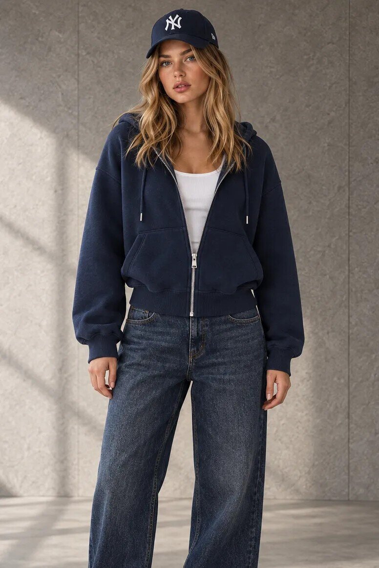 2503 Kapüşonlu Fermuarlı Sweatshirt Lacivert
