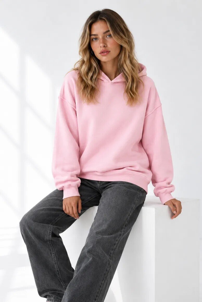 25122 Beli Lastikli Kapüşonlu Sweat Seker Pembesi