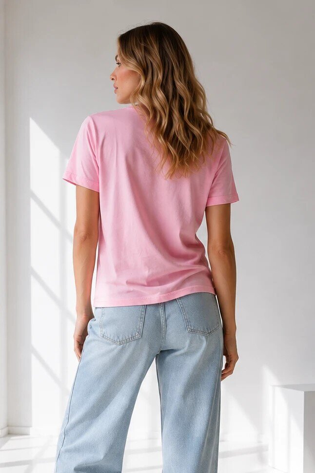 25503 Bisiklet Yaka Tshirt Pembe