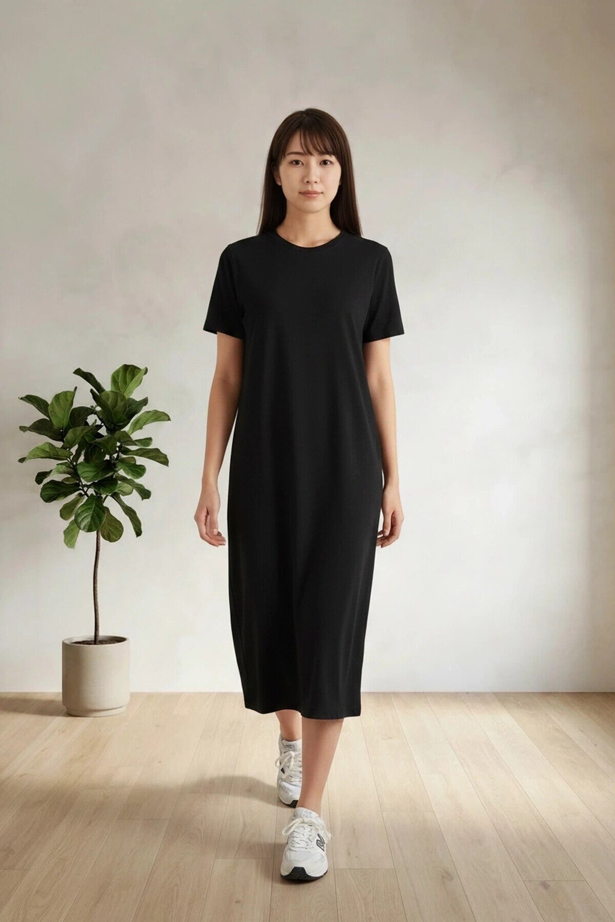 26674 Bisiklet Yaka Oversize Elbise Siyah