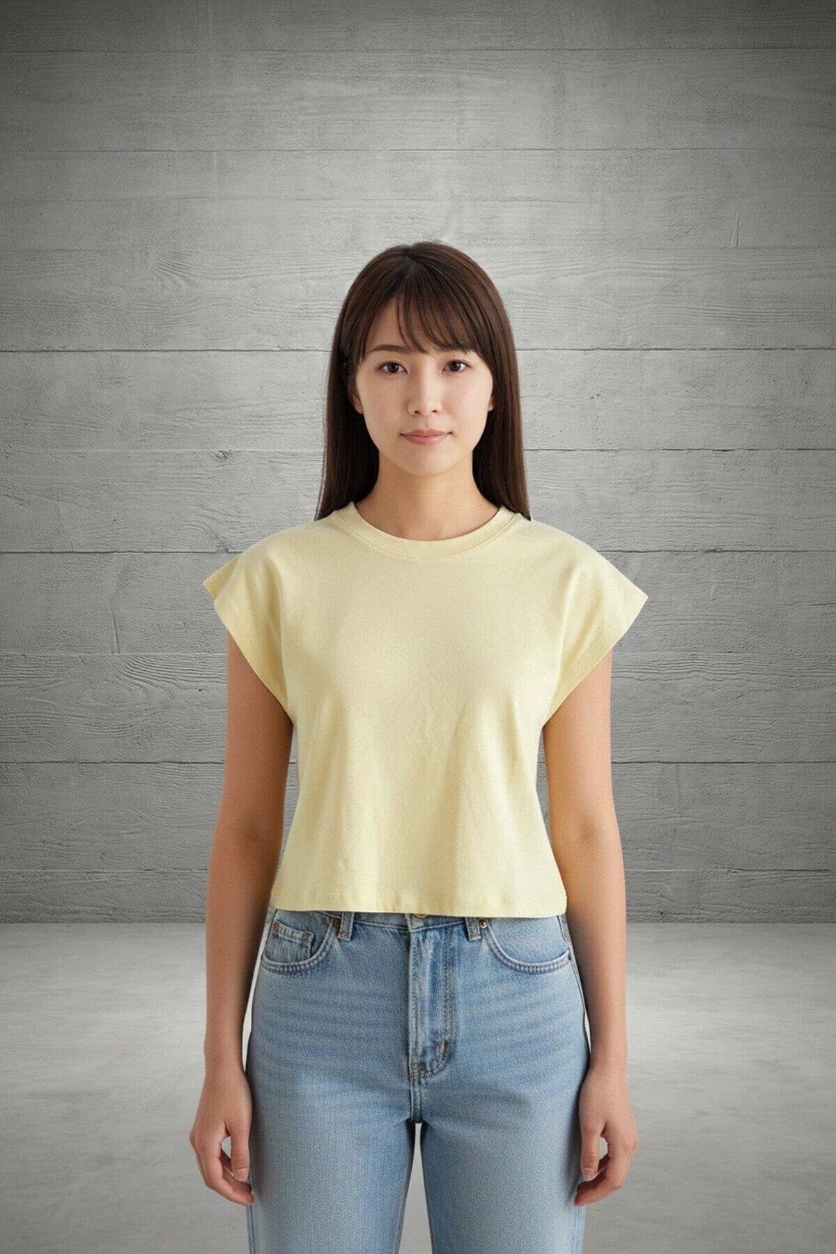 26727 Bisiklet Yaka Yarasa Kol Tshirt Sarı