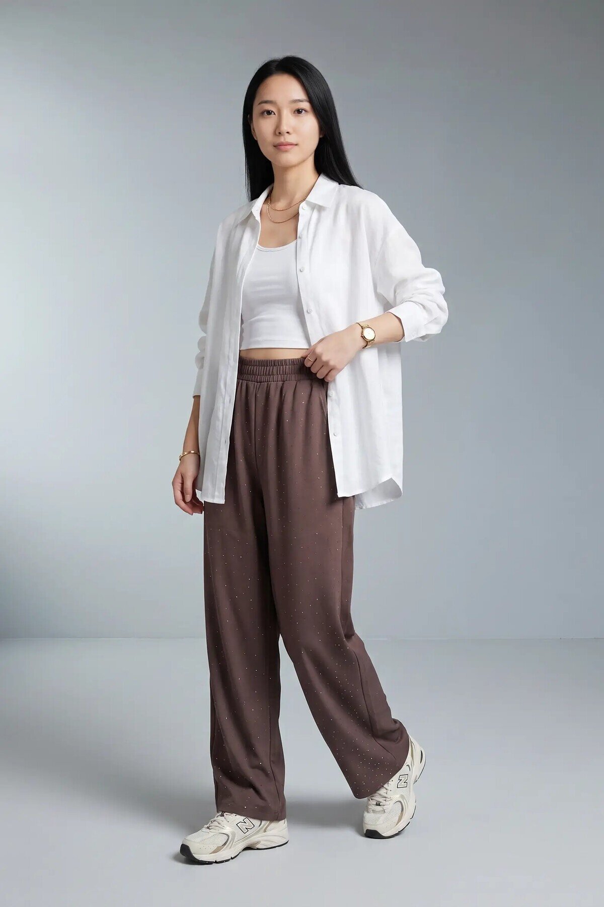 26830 Taşlı Pantolon Kahve