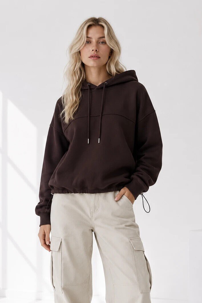 2761 Beli Sıkmalı Kapüşonlu Sweat Kahve
