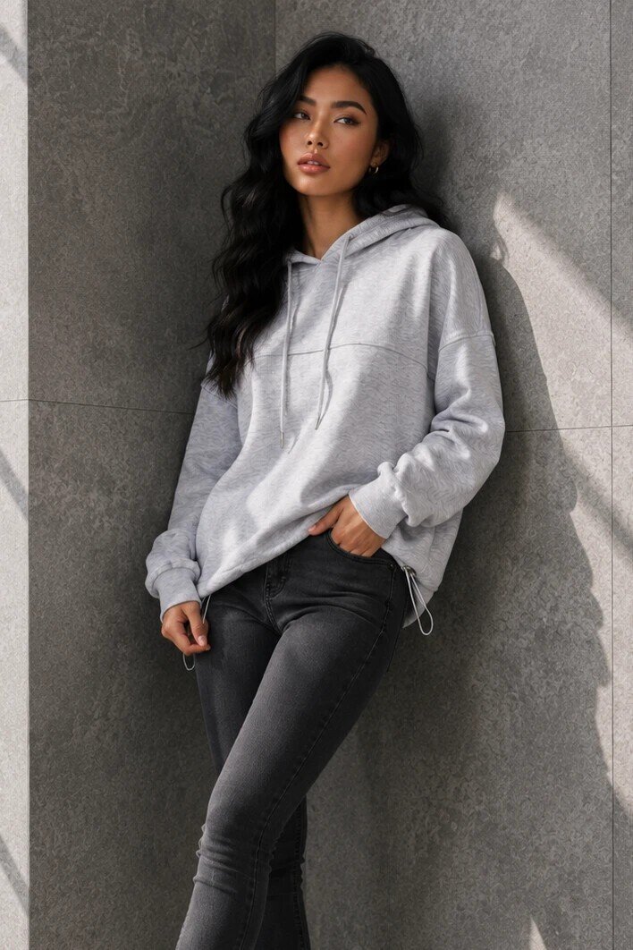 2761 Beli Sıkmalı Kapüşonlu Sweat Karmelanj