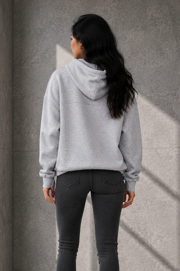 2761 Beli Sıkmalı Kapüşonlu Sweat Karmelanj