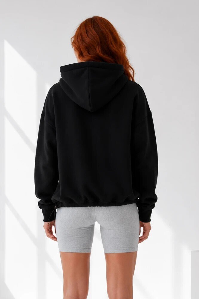 2761 Beli Sıkmalı Kapüşonlu Sweat Siyah