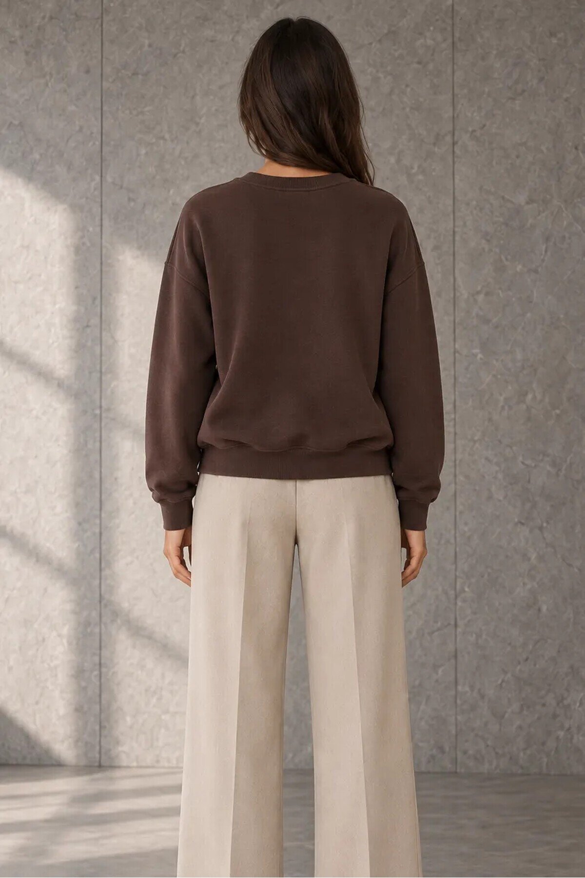 2771 Yakası Fularlı Sweat Acı Kahve