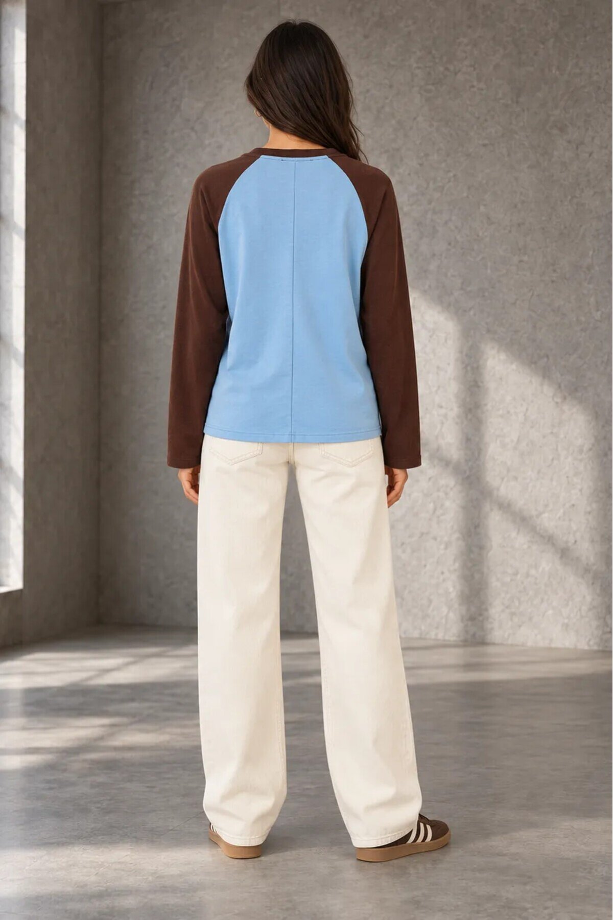3095 Yazı Baskılı Reglan Kol Sweat Mavi