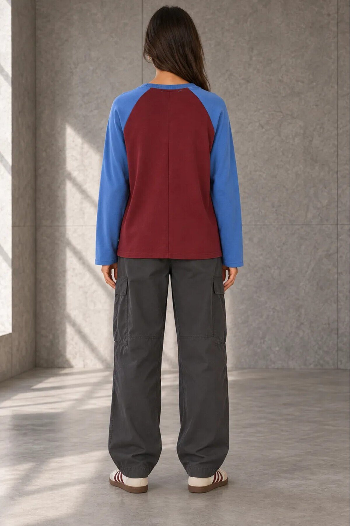 3095 Yazı Baskılı Reglan Kol Sweat Mürdüm