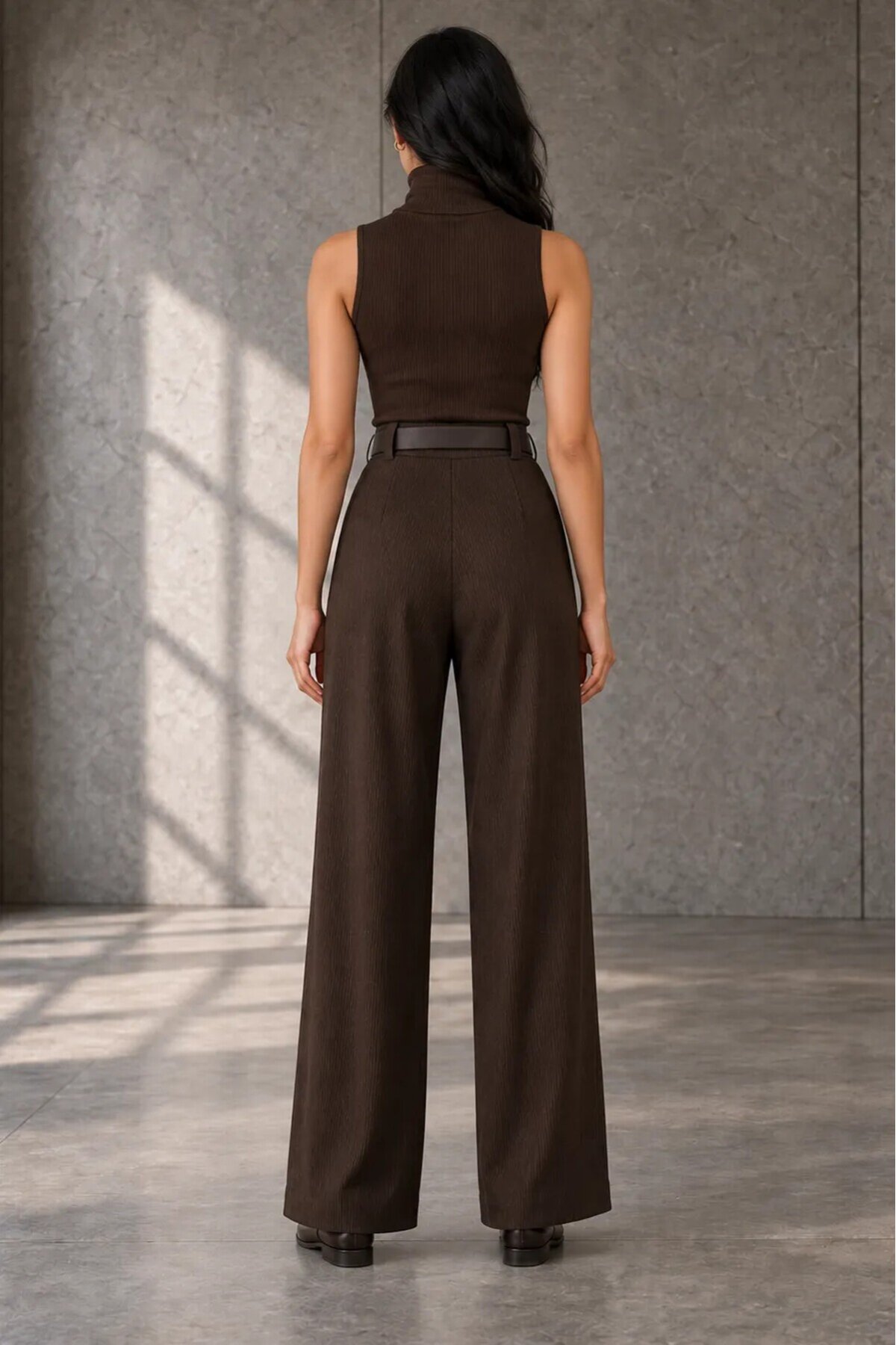 3331 Fitilli Kemerli Palazzo Pantolon Kahve
