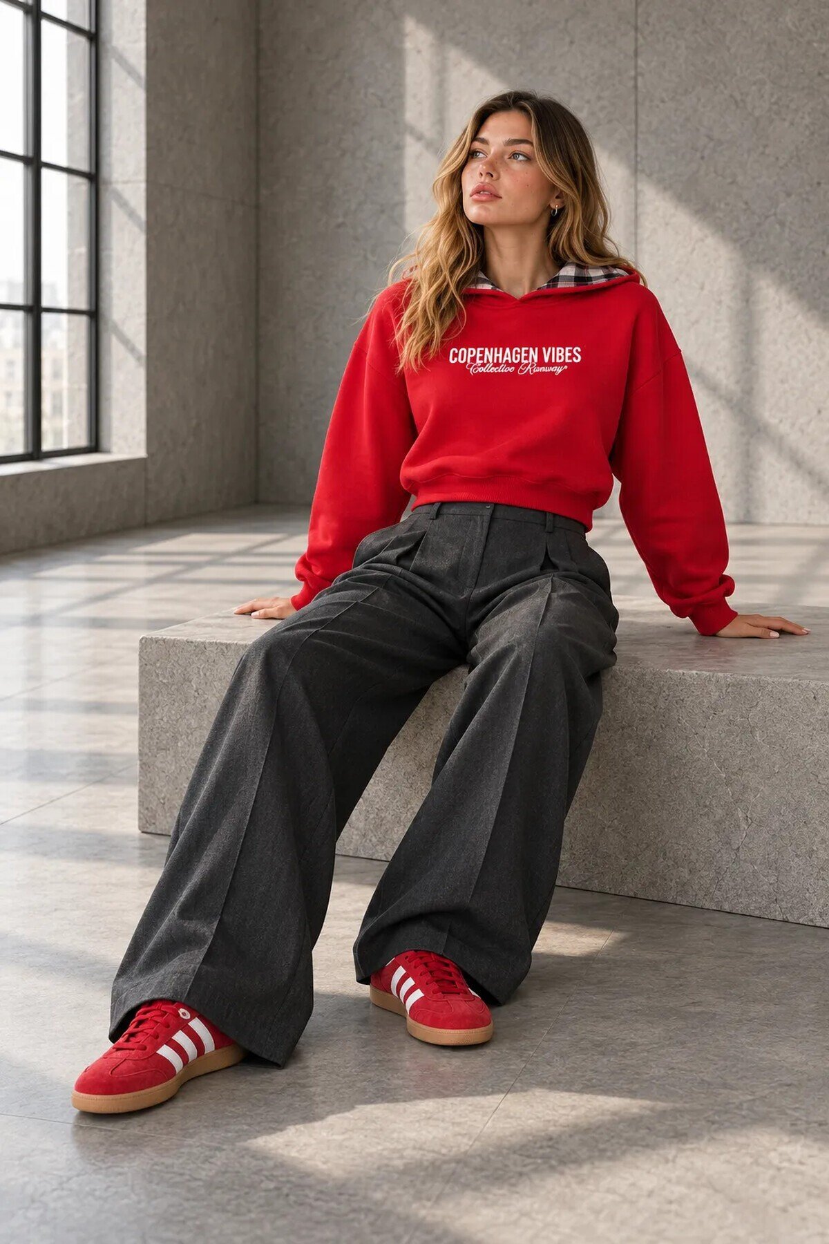 3364 Yazı Baskılı Sweat Kırmızı