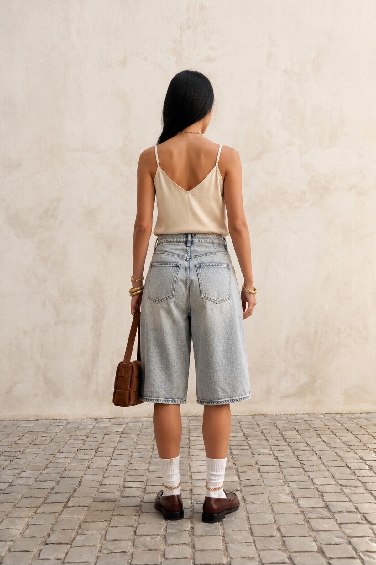 4057 Baggy Kot Şort Tint Yeşil