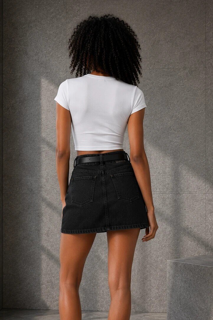 4085 Bisiklet Yaka Kısa Kollu Crop Ekru
