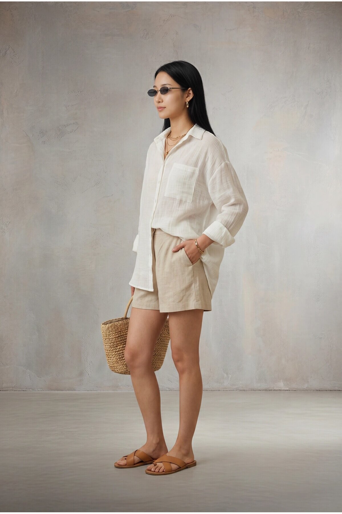 4182 Oversize Cepli Müslin Gömlek Ekru