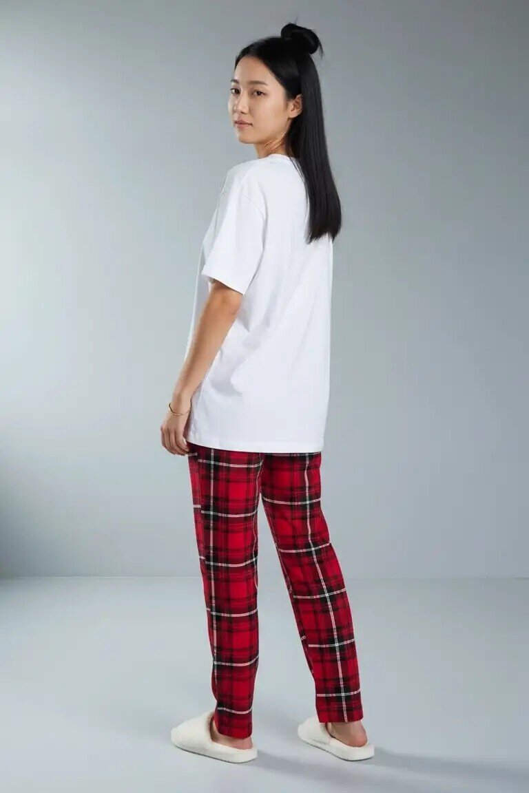 4517 Ekose Desen Pijama Altı Kırmızı