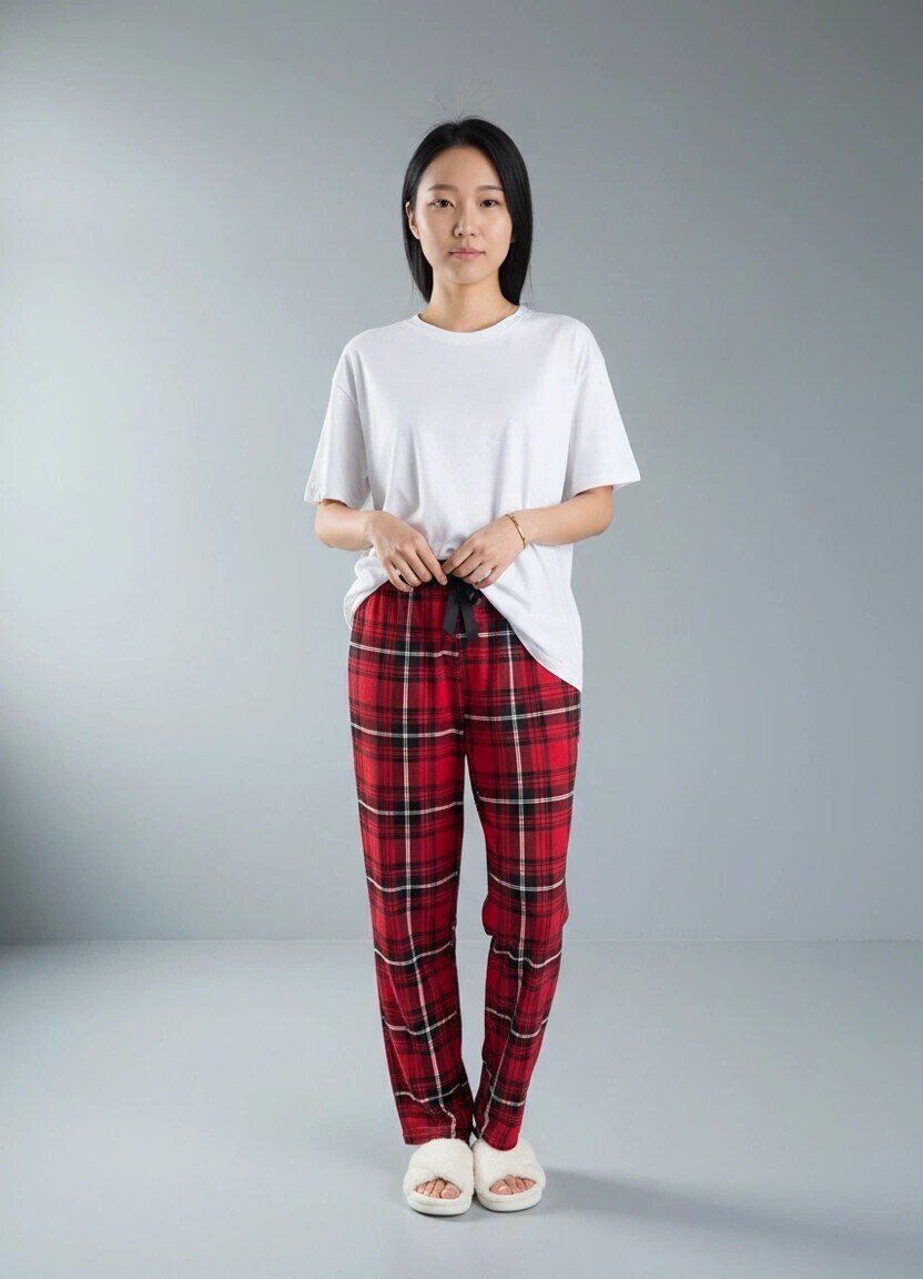 4517 Ekose Desen Pijama Altı Kırmızı