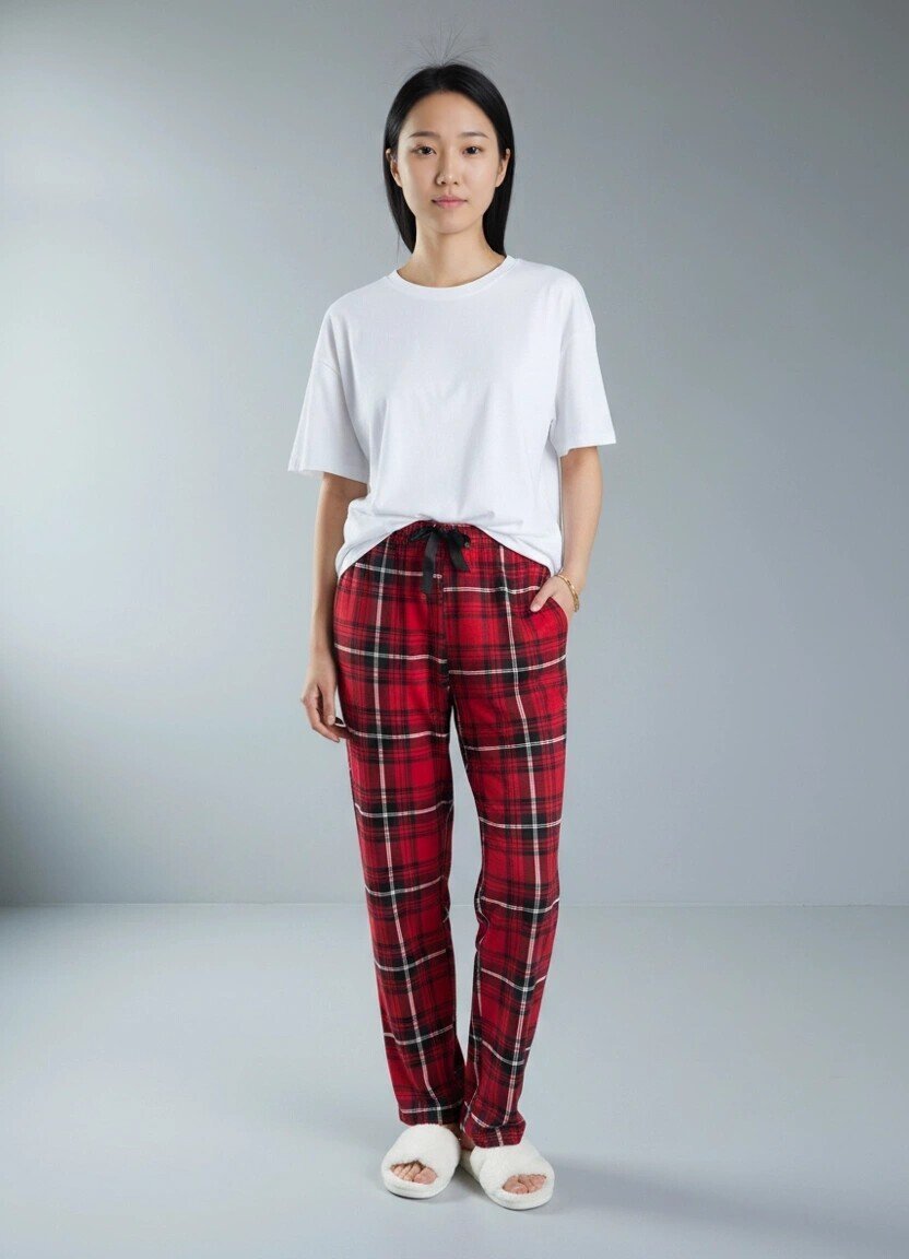 4517 Ekose Desen Pijama Altı Kırmızı