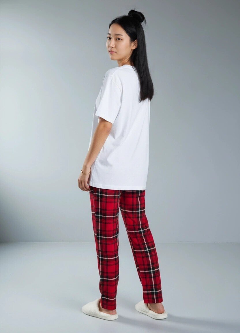 4517 Ekose Desen Pijama Altı Kırmızı