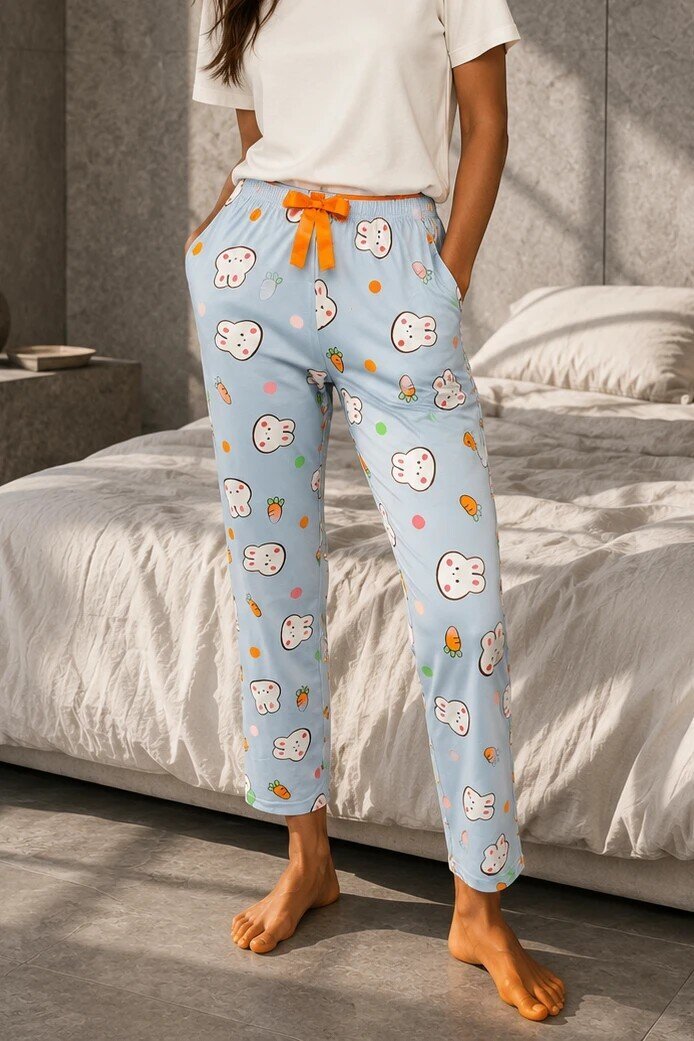 4551 Tavşan Desen Pijama Altı Bebe Mavi