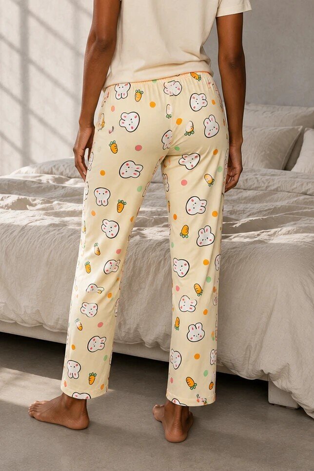 4551 Tavşan Desen Pijama Altı Bej