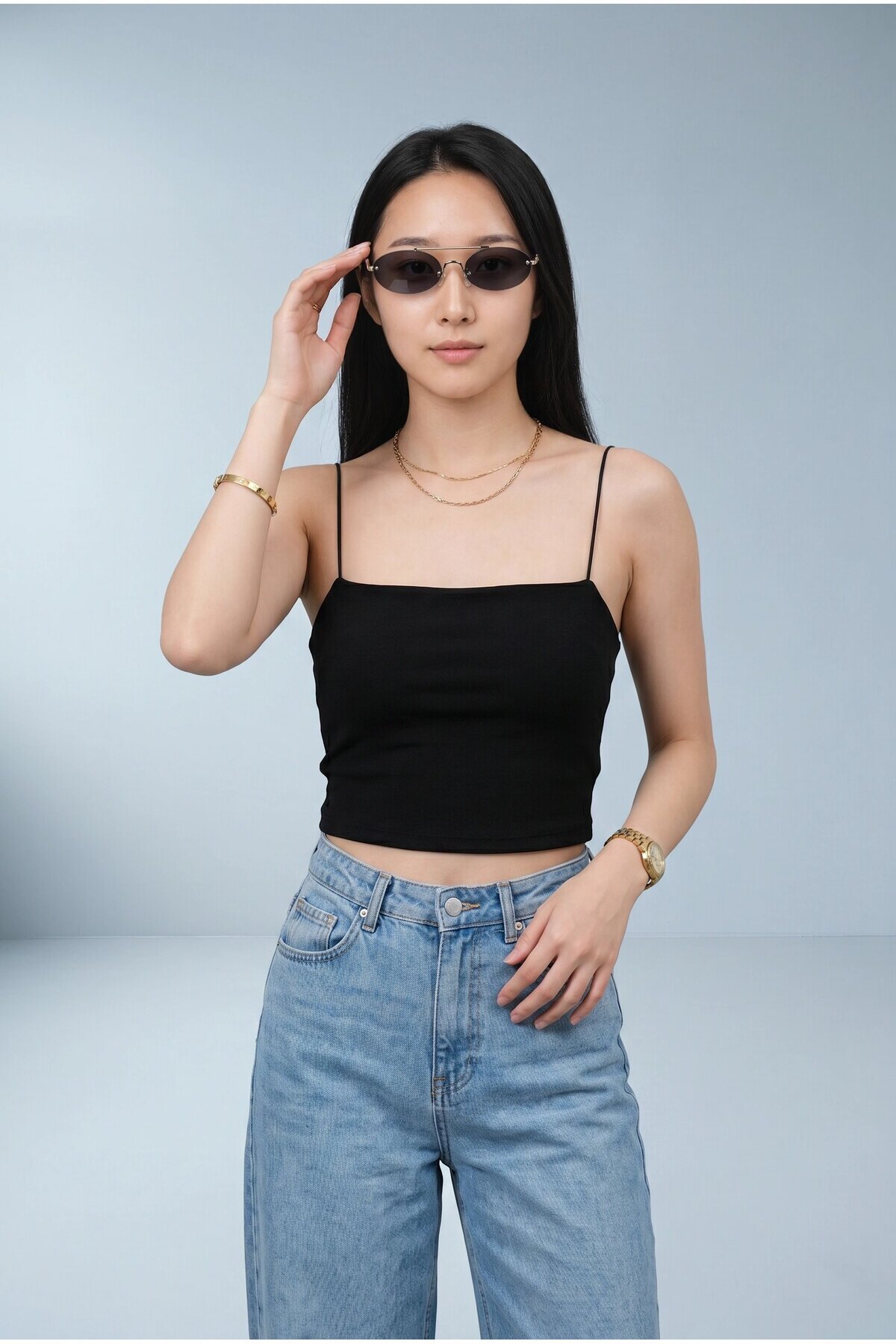 5053 Askılı Pedli Crop Siyah