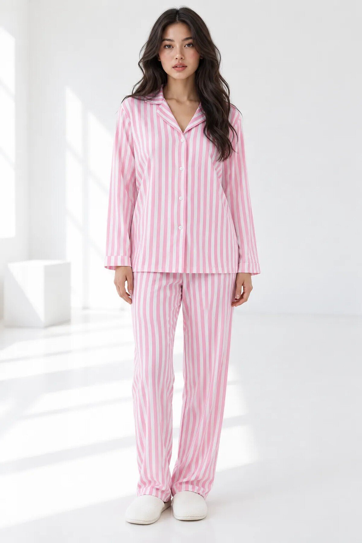 5601 Çizgili Pijama Takımı Pembe