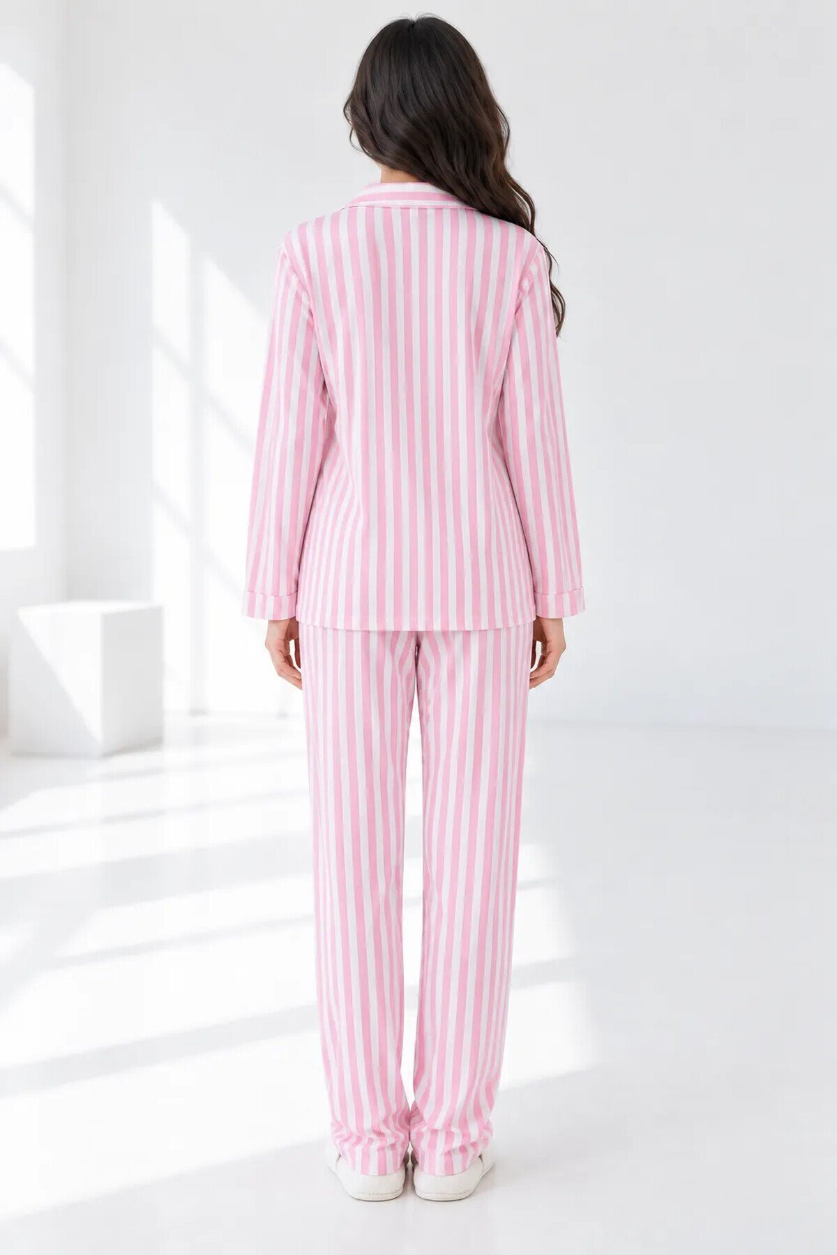 5601 Çizgili Pijama Takımı Pembe