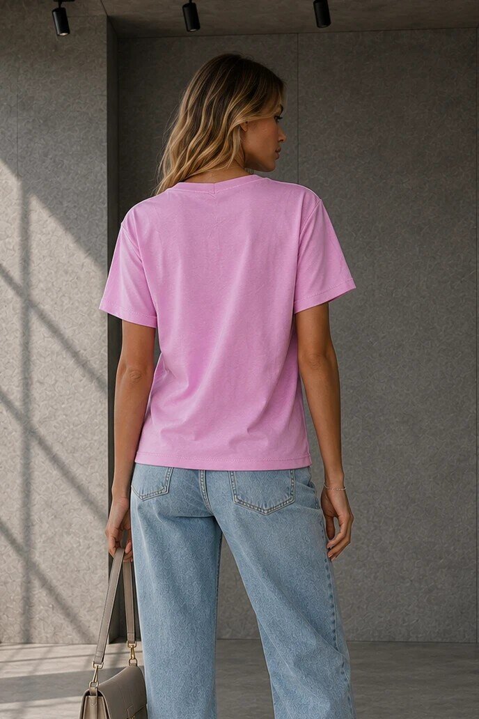 6136 V Yaka Tshirt Pembe
