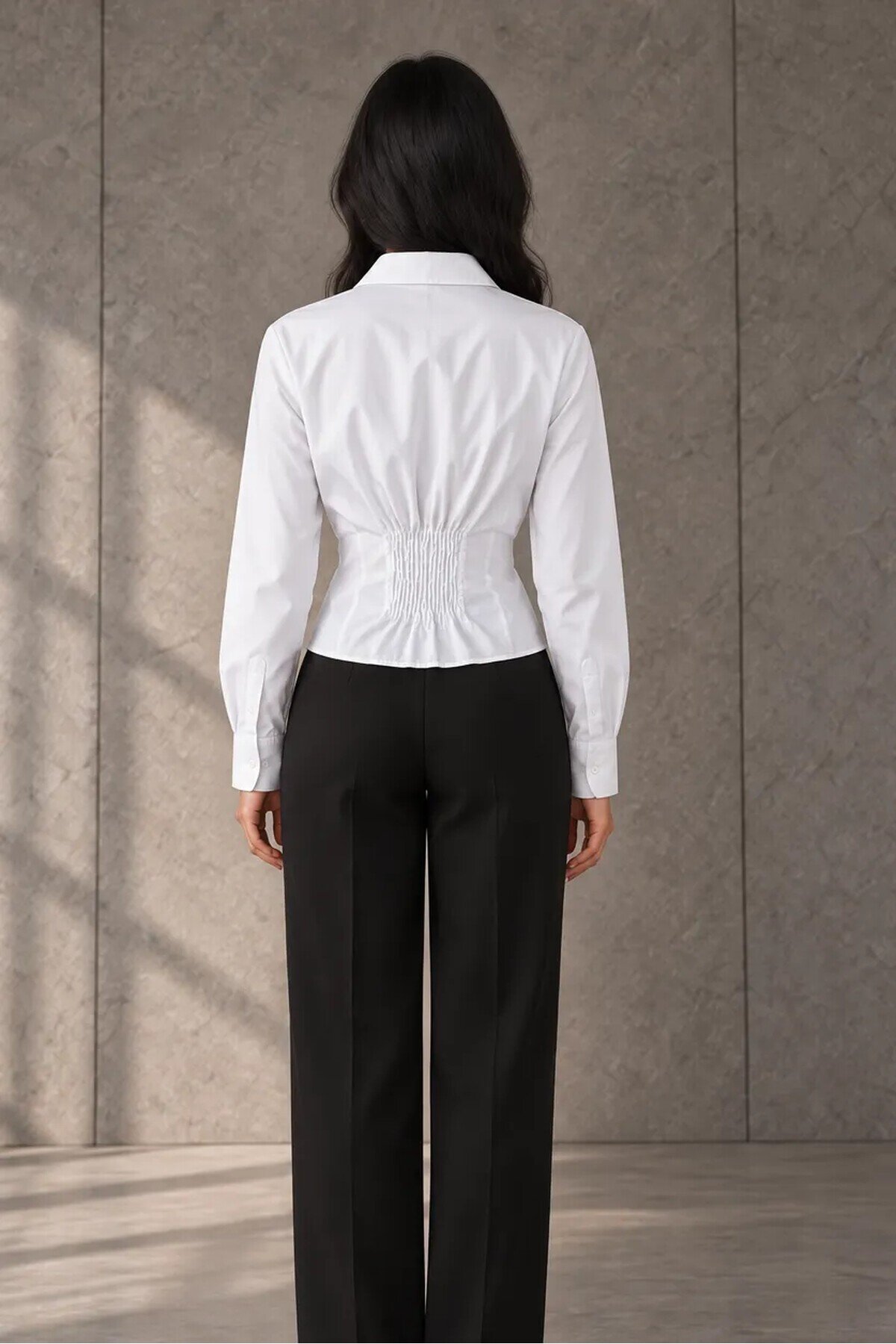 7693 Beli Gipeli Korse Crop Gömlek Beyaz