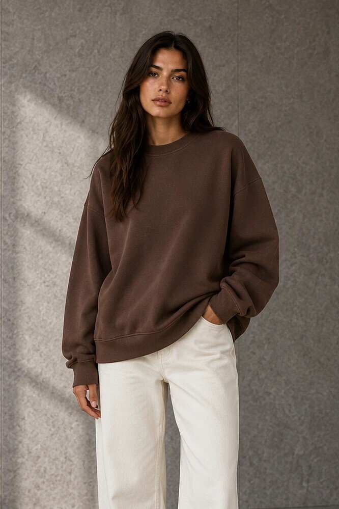 D9544 Bisiklet Yaka Üç İplik Sweat Acı Kahve