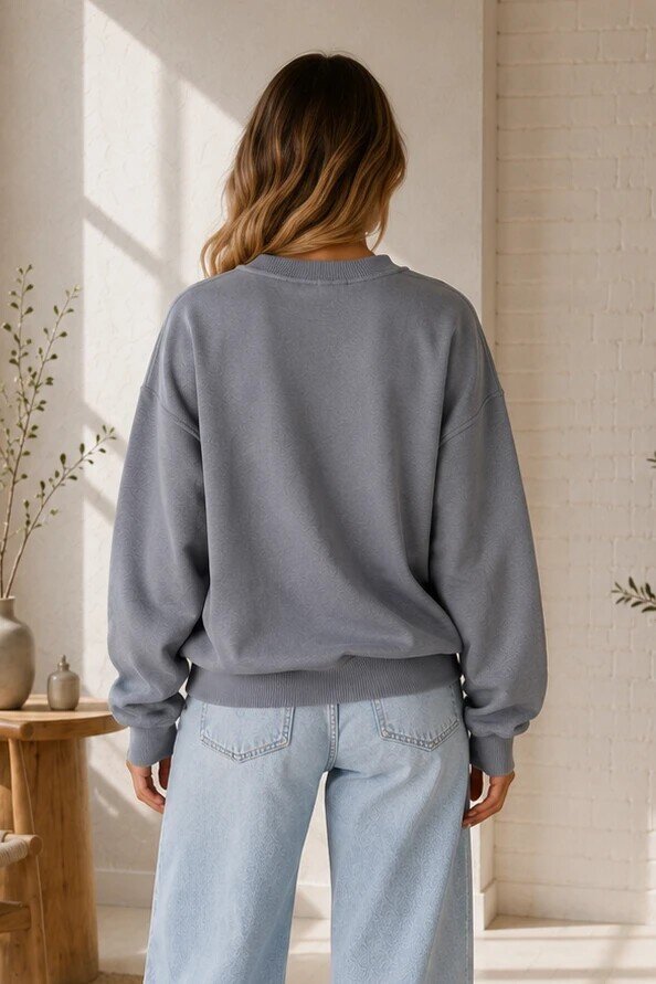D9544 Bisiklet Yaka Üç İplik Sweat Füme