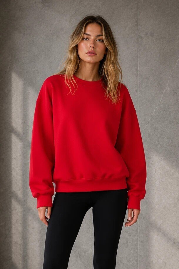 D9544 Bisiklet Yaka Üç İplik Sweat Kırmızı