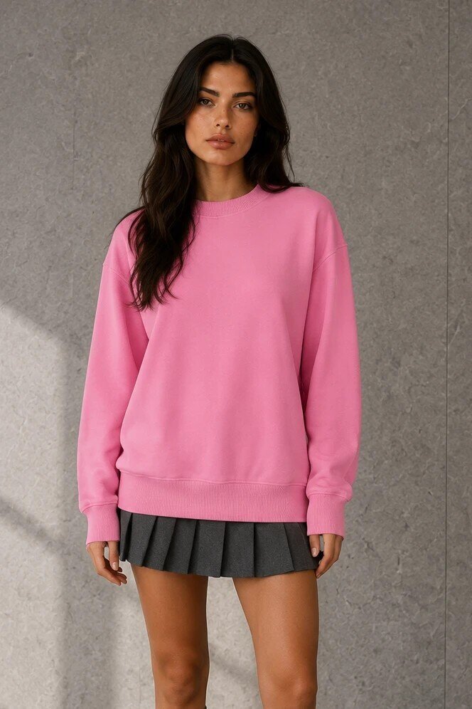 D9544 Bisiklet Yaka Üç İplik Sweat Pembe
