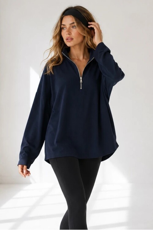 0070 Yarım Fermuarlı Sweat Lacivert