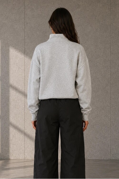 0592-2 Yarım Fermuarlı Dik Yaka Baskılı Sweat Karmelanj